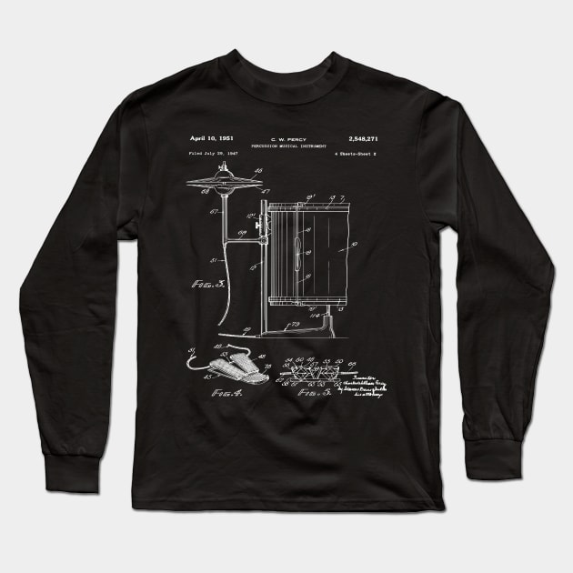 Drum Kit Patent Print 1951 Long Sleeve T-Shirt by MadebyDesign